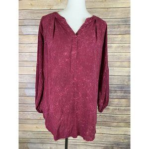 Umgee Womens S Acid Washed Blouse V Neck Popover Hi Lo Long Sleeve Boho